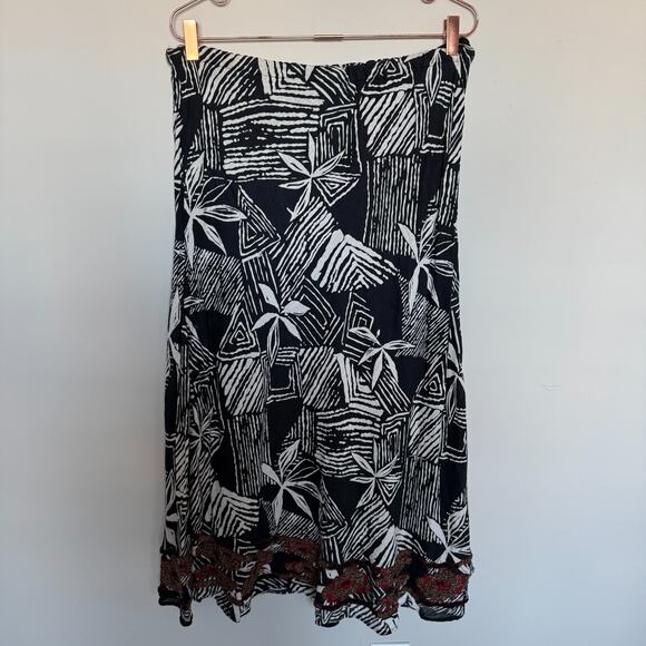 Chicos Womens Midi Skirt Large Lined Floral Beaded Bohemian Tropical Fairy Lagom - Picture 2 of 8